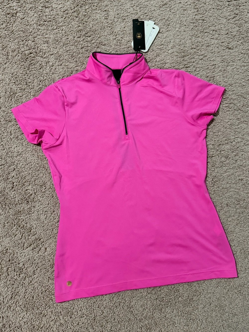 EP New York Golf Hot Pink Short Sleeve Zip Mock Neck Top